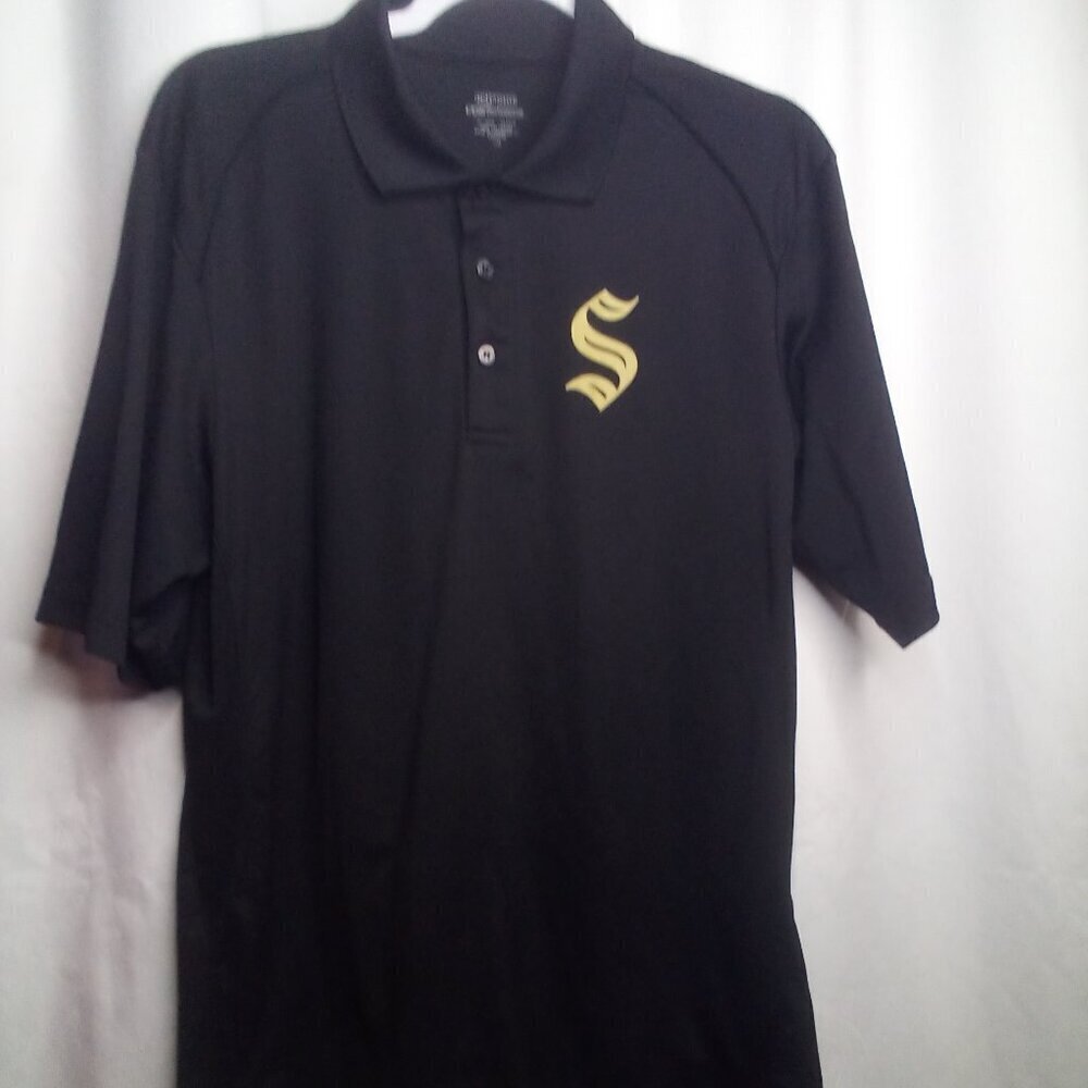 Seagram's Gin Polo Shirt L Men Short Sleeve Golf Black Gold